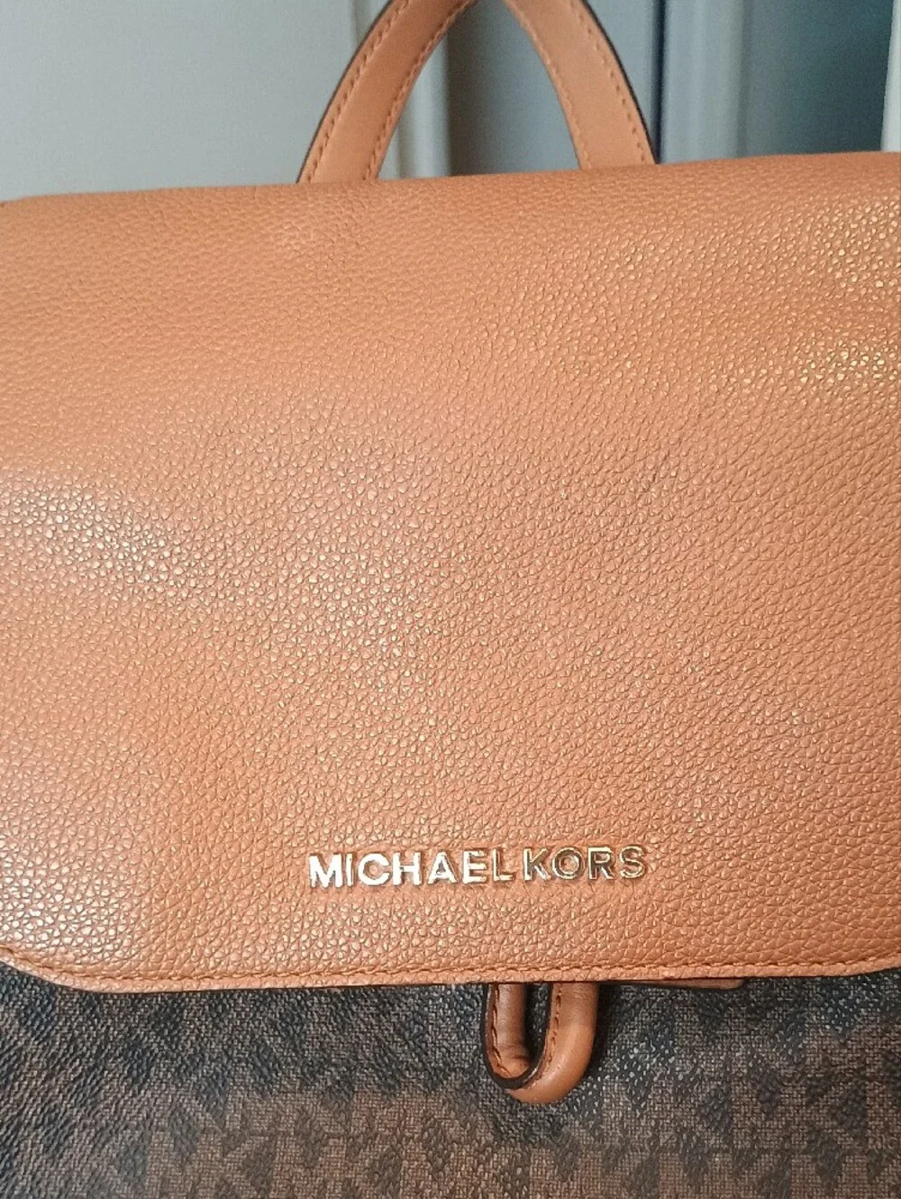 Michael Kors Brown & Tan Logo Backpack with Gold Accents